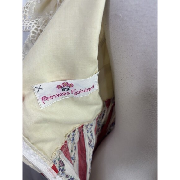 Vtg 70s Princess Kaiulani Hawaiian Maxi Floral Dress M Short Puff Sleeves Eyelet - Picture 10 of 16